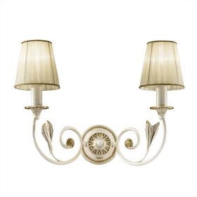 ΚΛΑΣΙΚΆ ΦΩΤΙΣΤΙΚΆ < ΙΤΑΛΙΚΆ POSSONI >   ANTIQUE WHITE AND GOLD FINISH WALL LIGHT WITH PLEATED ORGANZA SHADE FINISH  091    2XMAX42W E14 - ΚΡΕΜΑΣΤΆ ΦΩΤΙΣΤΙΚΆ