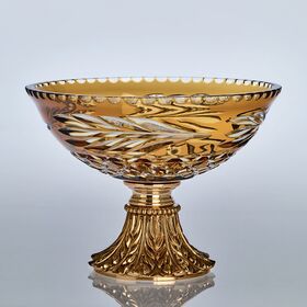 SHADED GOLD PLATED FINISH VASE WITH AMBER CRYSTAL HAND CARVED 236/V  W:300MM   H:210MM