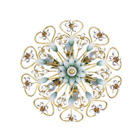 F2-1195-6 > CLOSE TO CEILING GOLD WITH PATINA AND SALVIA WITH SWAROVSKI SPECTRA