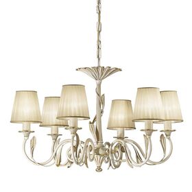 ΚΛΑΣΙΚΆ ΦΩΤΙΣΤΙΚΆ < ΙΤΑΛΙΚΆ POSSONI >   ANTIQUE WHITE AND GOLD FINISH CHANDELIER WITH PLEATED ORGANZA SHADE FINISH  091    6XMAX42W E14 - ΚΡΕΜΑΣΤΆ ΦΩΤΙΣΤΙΚΆ