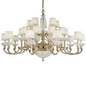 ΚΛΑΣΙΚΆ ΦΩΤΙΣΤΙΚΆ < ΙΤΑΛΙΚΆ POSSONI >   FRENCH GOLD FINISH CHANDELIER WITH CRYSTAL AND ORGANZA SHADES FINISH  002    25XMAX42W + 3XMAX28W E14 - ΚΡΕΜΑΣΤΆ ΦΩΤΙΣΤΙΚΆ