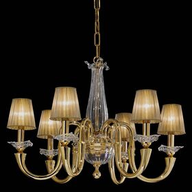 ΚΛΑΣΙΚΆ ΦΩΤΙΣΤΙΚΆ < ΙΤΑΛΙΚΆ POSSONI >   GOLD PLATED CHANDELIER WITH CRYSTAL AND ORGANZA SHADES FINISH  006    6XMAX42W E14 - ΚΡΕΜΑΣΤΆ ΦΩΤΙΣΤΙΚΆ