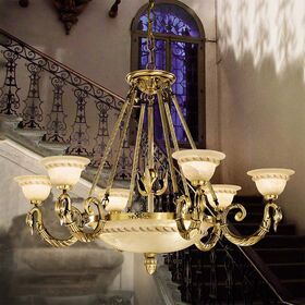 ΚΛΑΣΙΚΆ ΦΩΤΙΣΤΙΚΆ < ΙΤΑΛΙΚΆ POSSONI >   ANTIQUE BRASS CHANDELIER WITH ALABASTER FINISH  008    9XMAX28W E14 - ΚΡΕΜΑΣΤΆ ΦΩΤΙΣΤΙΚΆ