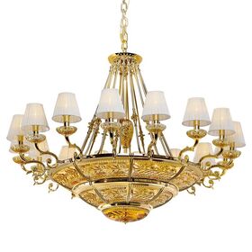 ΚΛΑΣΙΚΆ ΦΩΤΙΣΤΙΚΆ < ΙΤΑΛΙΚΆ POSSONI >   SHADED GOLD PLATED CHANDELIER WITH AMBER CRYSTAL WITH ORGANZA SHADE FINISH  079    30XMAX42W E14 - ΚΡΕΜΑΣΤΆ ΦΩΤΙΣΤΙΚΆ