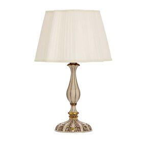 ΚΛΑΣΙΚΆ ΦΩΤΙΣΤΙΚΆ < ΙΤΑΛΙΚΆ POSSONI >   ANTIQUE WHITE AND GOLD FINISH TABLE LAMP WITH PLEATED SILK SHADE FINISH  091    1XMAX 42W E27 - ΕΠΙΤΡΑΠΈΖΙΑ ΦΩΤΙΣΤΙΚΆ