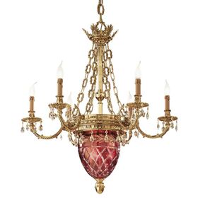 SHADED GOLD PLATED FINISH CHAND.WITH RED CRYSTAL AND SCH.DROPS DIA.90-H100 E14X9 - ΚΛΑΣΙΚΆ ΦΩΤΙΣΤΙΚΆ