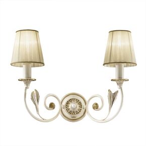 ΚΛΑΣΙΚΆ ΦΩΤΙΣΤΙΚΆ < ΙΤΑΛΙΚΆ POSSONI >   ANTIQUE WHITE AND GOLD FINISH WALL LIGHT WITH PLEATED ORGANZA SHADE FINISH  091    2XMAX42W E14 - ΚΡΕΜΑΣΤΆ ΦΩΤΙΣΤΙΚΆ