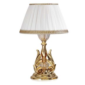 TABLE LAMPS SHADED GOLD PLATED D. 45CM,   H. 47CM,   SP. 27CM,   BULBS 2XE14