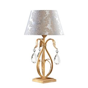 F2-802-1 > TABLE LAMPS ORO BIANCO WITH BOEMIA CRYSTAL WITH DAMASCO SHADE