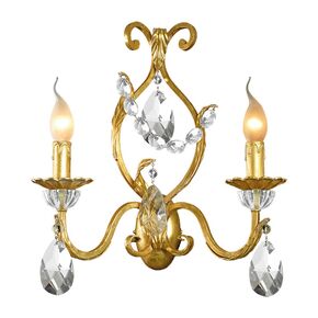 F2-811-2 > WALL SCONCES GOLD PATINATO WITH BOEMIA CRYSTAL AND DAMASCO SHADE