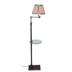 FLOOR LAMPS SPLIT ARM GLASS SHELF AND HEIGHT ADJUSTMENT LAMPSHADE WITH FABRIC AND BRONZE BINDING