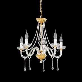 ΚΡΕΑΜΑΣΤΌ ΦΩΤΙΣΤΙΚΌ  ΕΠΊΧΡΥΣΟ GOLD PLATED METAL - TRANSPARENT CRYSTAL AND MURANO PENDANTS Ø 70 H 55 • 5 Χ E14 - ΚΡΕΜΑΣΤΆ ΦΩΤΙΣΤΙΚΆ