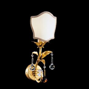 F2-671-1 > WALL SCONCES GOLD WITH PATINA WITH MURANO DROPS AND LAMPSHADE