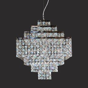 NEOCLASSICAL HANDMADE LIGHTING > MINIMAL DITS > PENDANT ZIC-N MULTI-LIGHT SQUARE FLAT CHROME SWAROVSKI CRYSTALS - ΚΡΕΜΑΣΤΆ ΦΩΤΙΣΤΙΚΆ