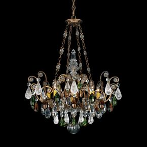 CLASSIC CRYSTAL LIGHTING SCHONBEK > CHANDELIERS > RENAISSANCE ROCK CRYSTAL 8 LIGHT 220V CHANDELIER IN ETRUSCAN GOLD WITH OLIVINE AND SMOKE TOPAZ CLEAR ROCK CRYSTAL COLORS - PENDANT LIGHTS