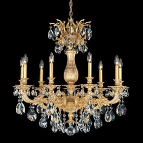 CLASSIC CRYSTAL LIGHTING SCHONBEK > CHANDELIERS > MILANO 9 LIGHT 220V CHANDELIER IN PARCHMENT GOLD WITH CLEAR CRYSTALS FROM SWAROVSKI® - PENDANT LIGHTS