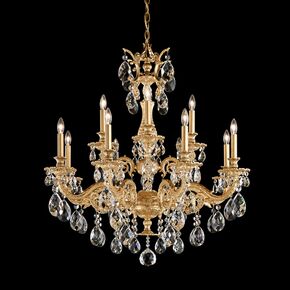 CLASSIC CRYSTAL LIGHTING SCHONBEK > CHANDELIERS > MILANO 12 LIGHT 220V CHANDELIER IN HEIRLOOM GOLD WITH CLEAR OPTIC CRYSTAL - PENDANT LIGHTS