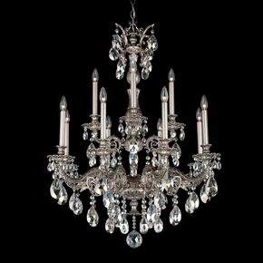 CLASSIC CRYSTAL LIGHTING SCHONBEK > CHANDELIERS > MILANO 12 LIGHT 220V CHANDELIER IN ROMAN SILVER WITH CLEAR OPTIC CRYSTAL - PENDANT LIGHTS