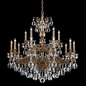 CLASSIC CRYSTAL LIGHTING SCHONBEK > CHANDELIERS > MILANO 15 LIGHT 220V CHANDELIER IN ETRUSCAN GOLD WITH CLEAR OPTIC CRYSTAL - PENDANT LIGHTS