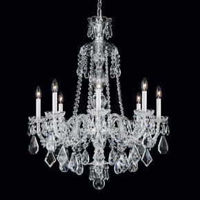 CLASSIC CRYSTAL LIGHTING SCHONBEK > CHANDELIERS > HAMILTON 8 LIGHT 220V CHANDELIER IN SILVER WITH JET BLACK HERITAGE CRYSTAL - PENDANT LIGHTS