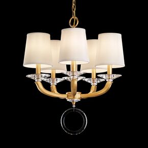 CLASSIC CRYSTAL LIGHTING SCHONBEK > CHANDELIERS > EMILEA 5 LIGHT 220V CHANDELIER IN HEIRLOOM GOLD WITH CLEAR OPTIC CRYSTAL AND SHADE HARDBACK OFF WHITE - PENDANT LIGHTS
