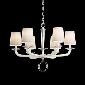 CLASSIC CRYSTAL LIGHTING SCHONBEK > CHANDELIERS > EMILEA 8 LIGHT 220V CHANDELIER IN ANTIQUE SILVER WITH CLEAR OPTIC CRYSTAL AND SHADE HARDBACK OFF WHITE - PENDANT LIGHTS