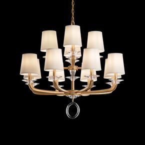 CLASSIC CRYSTAL LIGHTING SCHONBEK > CHANDELIERS > EMILEA 12 LIGHT 220V CHANDELIER IN FRENCH GOLD WITH CLEAR OPTIC CRYSTAL AND SHADE HARDBACK OFF WHITE - PENDANT LIGHTS