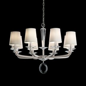 SCHONBEK ΚΛΑΣΣΙΚΆ ΦΩΤΙΣΤΙΚΆ ΚΡΕΜΑΣΤΆ EMILEA 8 LIGHT 220V CHANDELIER IN ANTIQUE SILVER WITH CLEAR OPTIC CRYSTAL AND SHADE HARDBACK OFF WHITE