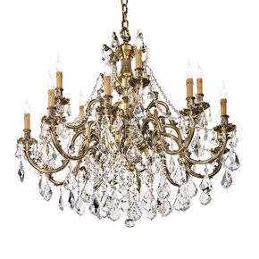 POLISH ANTIQUE BRASS CHANDELIER WITH PENDELOQUES SCHOELER CRYSTAL  W:1020MM   H:1140MM  15XE14  220V  MAX:42W