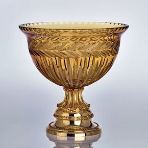 SHADED GOLD PLATED FINISH VASE WITH AMBER CRYSTAL HAND CARVED  W:28/50MM   H:250MM