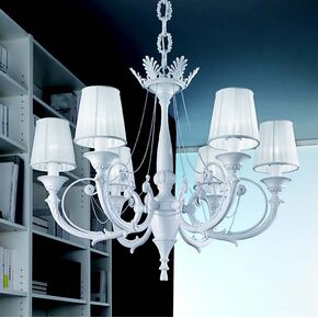 ΚΛΑΣΙΚΆ ΦΩΤΙΣΤΙΚΆ < ΙΤΑΛΙΚΆ POSSONI >   WHITE LACQUERED FINISH CHANDELIER WITH SHADES FINISH  022    8XMAX42W E14 - ΚΡΕΜΑΣΤΆ ΦΩΤΙΣΤΙΚΆ