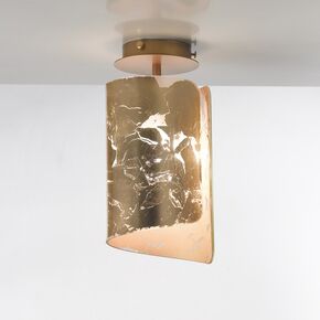MODERN MINIMAL LAMPS < ITALIAN SELENE > CEILING LAMPS > CEILING LAMP WITH THE SPECIAL SHAPE OF PAPYRUS, MURANO SATIN, IN SILVER LEAVES, - CEILING LIGHTS
