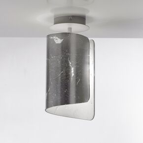 MODERN MINIMAL LAMPS < ITALIAN SELENE > CEILING LAMPS > CEILING LAMP WITH THE SPECIAL SHAPE OF PAPYRUS, MURANO SATIN, IN SILVER LEAVES, - CEILING LIGHTS
