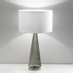 LAMPADA TAVOLO PARALUME BIANCO/ MONT. NIKEL SAT./ BASE VT. PAGLIERINO - TABLE LAMPS