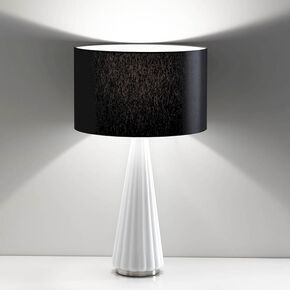 MODERN MINIMAL LAMPS < ITALIAN SELENE> TABLE LAMPS > LAMPADA TAVOLO PARALUME NERO/ MONT. NICKEL SAT./ BASE VT. TRANSPARENT - TABLE LAMPS