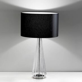 MODERN MINIMAL LAMPS < ITALIAN SELENE> TABLE LAMPS > LAMPADA TAVOLO PARALUME NERO/ MONT. NICKEL SAT./ BASE VT. TRANSPARENT - TABLE LAMPS
