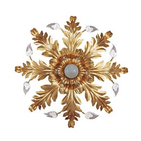 F2-490-1 > CLOSE TO CEILING GOLD WITH PATINA WITH CRYSTAL LEAVES