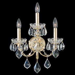 CENTURY 3 LIGHT 220V WALL SCONCE IN AURELIA WITH CLEAR HERITAGE HANDCUT CRYSTAL SCHONBEK 1703