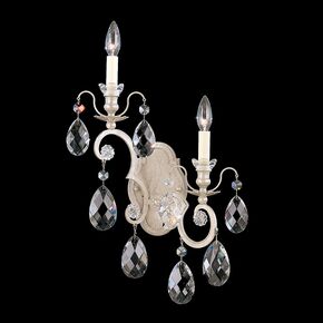RENAISSANCE 2 LIGHT 220V LEFT WALL SCONCE IN ANTIQUE SILVER WITH CLEAR HERITAGE HANDCUT CRYSTAL SCHONBEK 3757