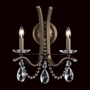 VESCA 2 LIGHT 220V WALL SCONCE IN ETRUSCAN GOLD WITH CLEAR HERITAGE HANDCUT CRYSTAL SCHONBEK VA8332