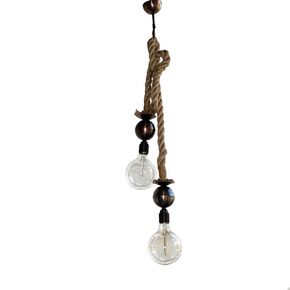 TRADITIONAL HANDMADE LAMPS DITS > HANGING HANDMADE 2-LIGHT LAMP WITH BRONZE AND ROPE. - ΚΡΕΜΑΣΤΆ ΦΩΤΙΣΤΙΚΆ