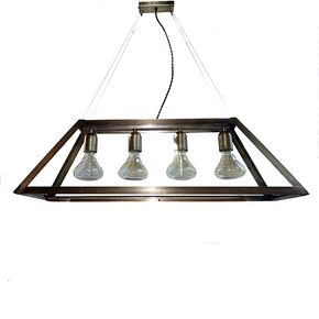 TRADITIONAL HANDMADE LAMPS DITS > HANGING SINGLE-LIGHT SQUARE HANDMADE BRONZE VESSEL LAMP 77X25 CM. - ΚΡΕΜΑΣΤΆ ΦΩΤΙΣΤΙΚΆ