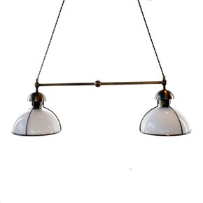 TRADITIONAL HANDMADE LAMPS DITS > PENDANT HANGING BAR WITH MURANO GLASS WITH HANDMADE BRONZE BORDER. - ΚΡΕΜΑΣΤΆ ΦΩΤΙΣΤΙΚΆ