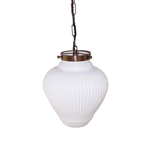 TRADITIONAL HANDMADE LAMPS DITS > PENDANT MONOLIGHT WHITE GLASS WITH BRONZE BINDING. - ΚΡΕΜΑΣΤΆ ΦΩΤΙΣΤΙΚΆ