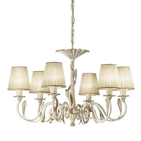 ΚΛΑΣΙΚΆ ΦΩΤΙΣΤΙΚΆ < ΙΤΑΛΙΚΆ POSSONI >   ANTIQUE WHITE AND GOLD FINISH CHANDELIER WITH PLEATED ORGANZA SHADE FINISH  091    6XMAX42W E14 - ΚΡΕΜΑΣΤΆ ΦΩΤΙΣΤΙΚΆ