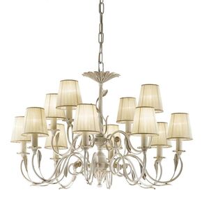ΚΛΑΣΙΚΆ ΦΩΤΙΣΤΙΚΆ < ΙΤΑΛΙΚΆ POSSONI >   ANTIQUE WHITE AND GOLD FINISH CHANDELIER WITH PLEATED ORGANZA SHADE FINISH  091    12XMAX42W E14 - ΚΡΕΜΑΣΤΆ ΦΩΤΙΣΤΙΚΆ