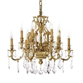 CLASSIC LIGHTING < ITALIAN POSSONI > CEILING PENDANTS > SATIN GOLD PLATED FINISH CHANDELIER WITH PENDELOQUES SCHOELER CRYSTAL - PENDANT LIGHTS