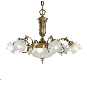 CLASSIC LIGHTING < ITALIAN POSSONI > CEILING PENDANTS > ANTIQUE BRASS FINISH CHANDELIER WITH GLASS - PENDANT LIGHTS