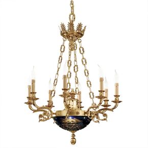 CLASSIC LIGHTING < ITALIAN POSSONI > CEILING PENDANTS > SHADED GOLD PLATED CHANDELIER WITH BLUE CRYSTAL - PENDANT LIGHTS