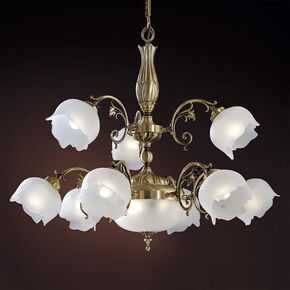 ΚΛΑΣΙΚΆ ΦΩΤΙΣΤΙΚΆ < ΙΤΑΛΙΚΆ POSSONI >   ANTIQUE BRASS FINISH CHANDELIER WITH GLASS FINISH  008    9XMAX28W + 2XMAX28W E14 + E27 - ΚΡΕΜΑΣΤΆ ΦΩΤΙΣΤΙΚΆ